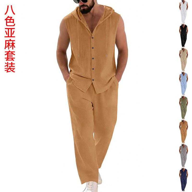 Summer Clothing Usa - Мужской повседневный льняной костюм: толстовка с