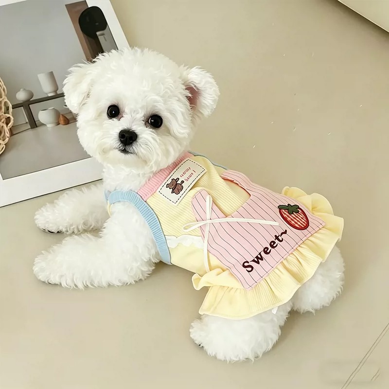 Yellow Summer Clothing - Корейская желто-синяя юбка-жилетка для щенков, модная