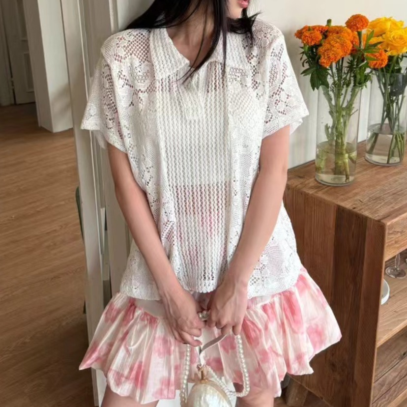 Summer Clothing Online - Ретро-рубашка с кружевным воротником, женский хлопковый