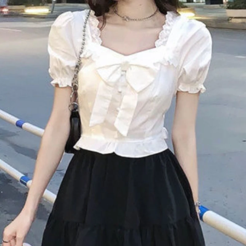 White Blouses Women Bow Design – обзор и цена Crop Blouse Linen