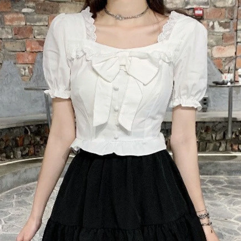 White Blouses Women Bow Design – обзор и цена Crop Blouse Linen