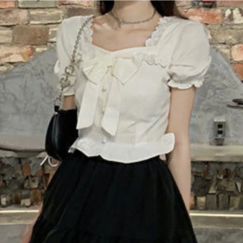 White Blouses Women Bow Design – обзор и цена Crop Blouse Linen