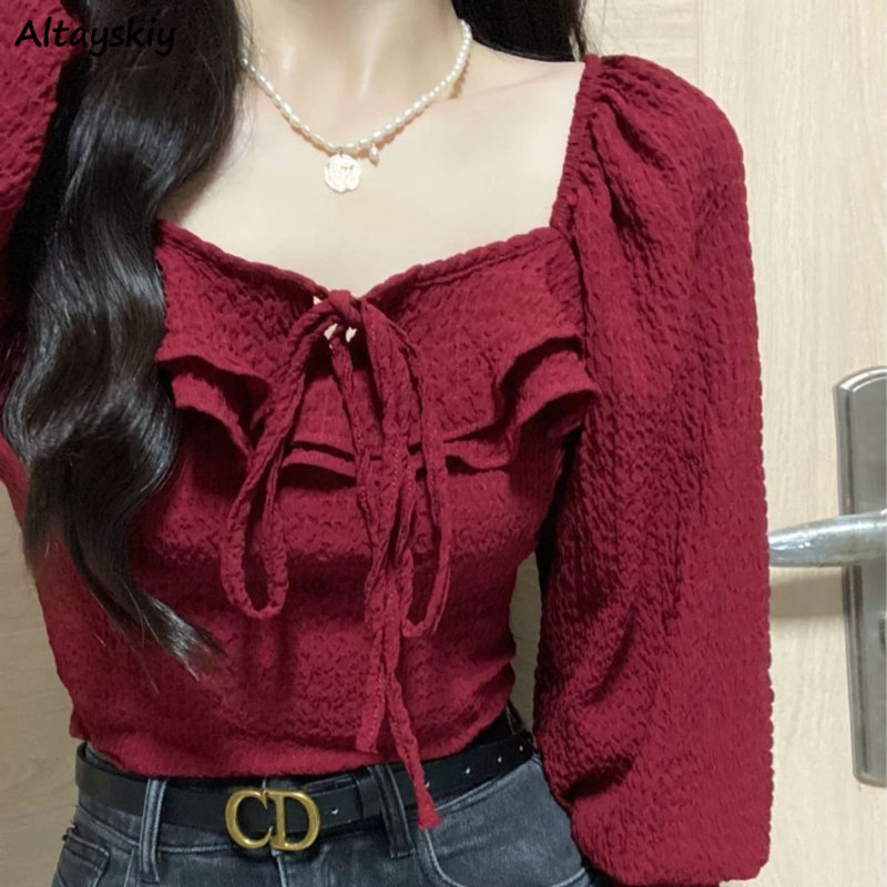 Красные блузки на шнуровке, по – обзор и цена Crop Blouse Linen